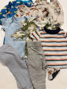 Baby Boy 0-3M Bundle 8 Pcs - Shark Fox Bunny Footies Camo Dinosaur Lee Stripe